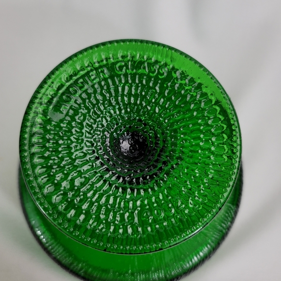 Vtg Hoosier Glass Tree Bark Motif Green Glass Compote - Picture 2 of 15
